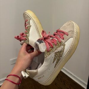 SMR23|| Sneakers with Gold Glitter Star and red Laces